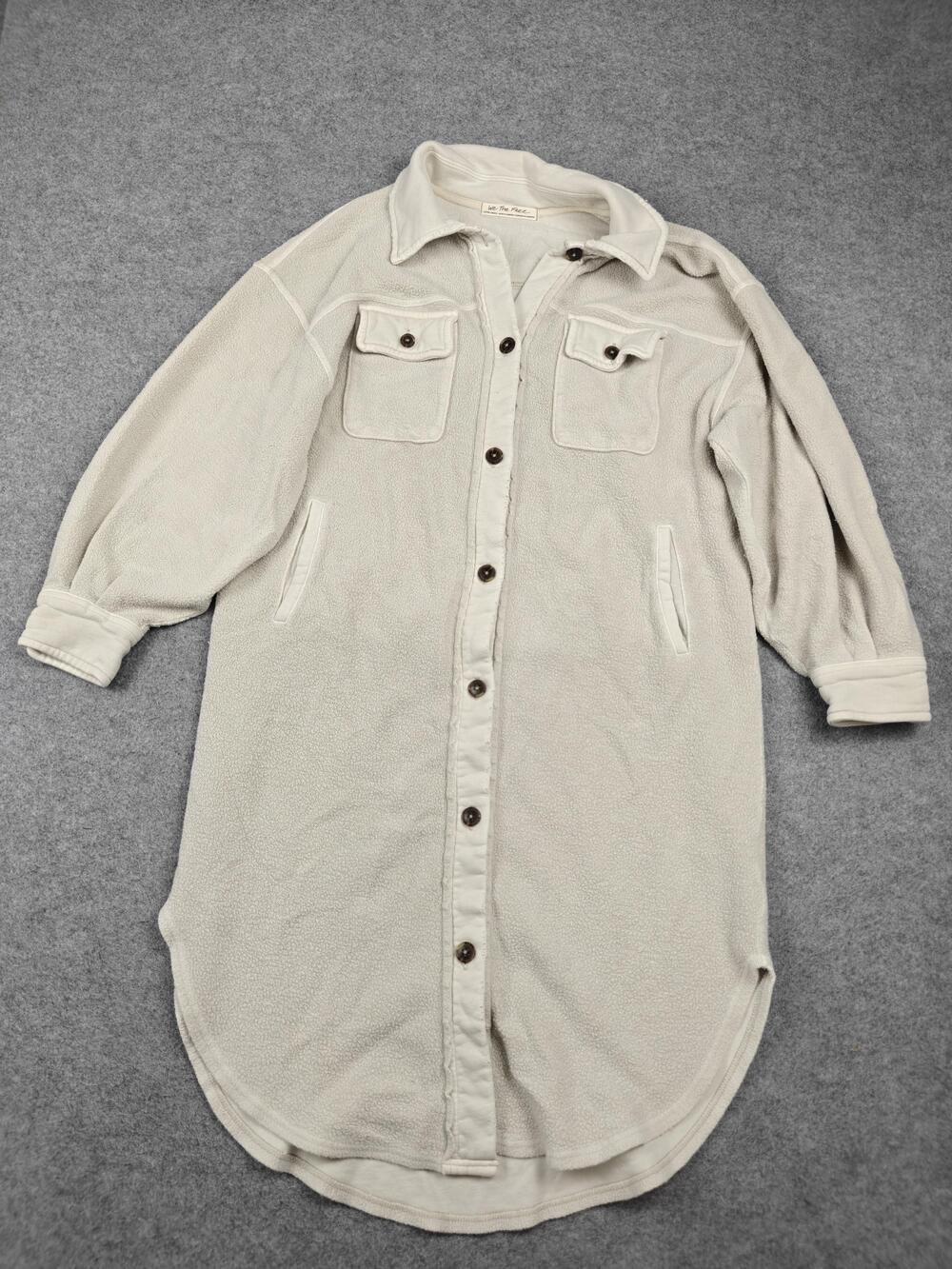 We The Free Jacket Womens XS White Terry Relaxed Collared Pockets Button Long